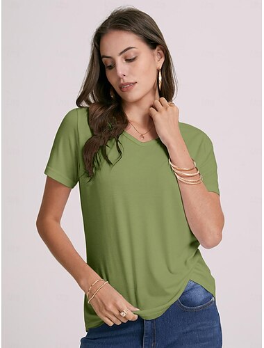  damenbluse t-shirt t-shirt basic schlicht täglich v-ausschnitt t-shirt ärmel regulär sommer weiß schwarz blau lila dunkelrot