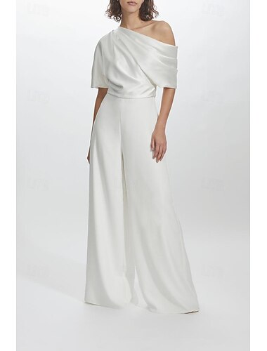  Tute abito da matrimonio es elegante abito formale da matrimonio ricevimento lunghezza da terra manica corta spalla unica crepe elasticizzato con arricciature