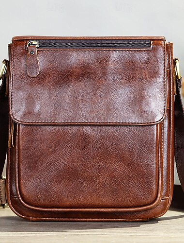  Pánské Crossbody kabelka Taška přes rameno Messenger taška Hovězí kůže Venkovní Cestování Zip Nastavitelná Velká kapacita Odolné Pevná barva Tmavěhnědá Černá
