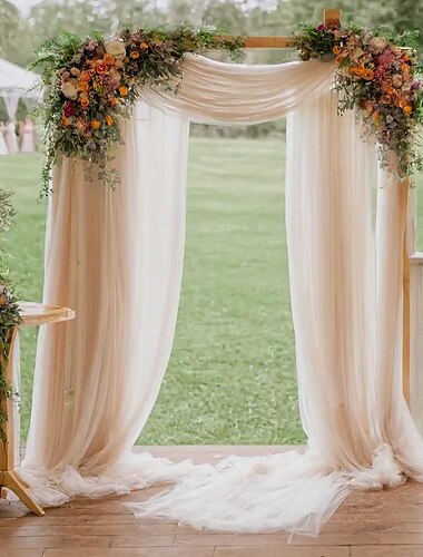  Tela drapeada para arco de boda, tela blanca y rosa para cortinas de arco de boda, telón de fondo transparente de 26 pies, cortinas para fiesta, ceremonia, decoraciones de escenario de arco