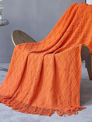  nordische Fransen-Strickdecke weiches und gemütliches Garndesign perfekt für ein Nickerchen im Büro, klimatisierte Räume oder zum Entspannen vielseitig einsetzbar als Schal, Sofaüberwurf oder lässige
