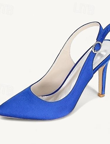  Dame bryllup sko Slingback Brudesko Spenne Stiletthæl Spisstå Basispumps Sateng Hvit Krystall Sølv