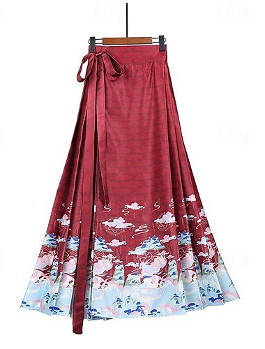  Damen Hanfu Faltenrock Pferde-Gesichtsrock Chinesische Tradition Ming-Stil Karneval Maskerade Graphic Erwachsene Rock Freizeitskleidung