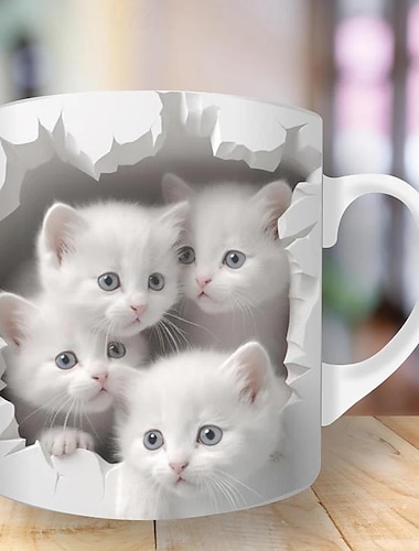  3D print kittens gat in een muur mok, keramische koffie kat mok 3D nieuwigheid kat mokken kattenliefhebbers koffiemok kat club cup witte keramische mok cadeaus voor mannen vrouwen