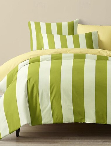  L.T.Home Bettbezug-Set aus 100 % Baumwollsatin, wendbar, Premium-Streifen-Elite-Bettwäsche-Set mit Fadenzahl 300