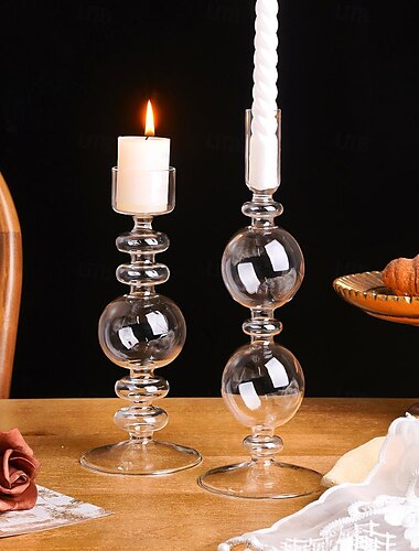  Vintage-Kerzenhalter aus Glas mit transparentem Kugel- und Ringdesign: ideal für romantische Abendessen bei Kerzenschein, Requisiten für Hochzeitsfotoshootings, Heimdekoration für Wohnzimmertische,