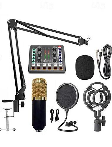  Podcast-Ausrüstungspaket, Audio-Interface mit All-in-One-Live-Soundkarte und BM800-Kondensatormikrofon, Podcast-Mikrofon, perfekt für die Aufnahme von Live-Streaming-Übertragungen