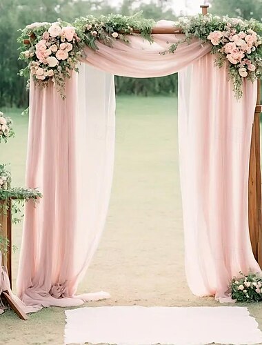  Cortinas de arco de boda de color rosa claro, cortinas de tela de gasa, telón de fondo transparente, cortinas para fiesta, ceremonia, arco, decoraciones de escenario