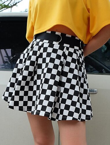  Γυναικεία Φούστα Καρό φούστα Μίνι Φούστες Τετράγωνο Καρό Δρόμος Καθημερινά Καλοκαίρι Πολυεστέρας Μοντέρνα Φθινόπωρο Μαύρο και Άσπρο