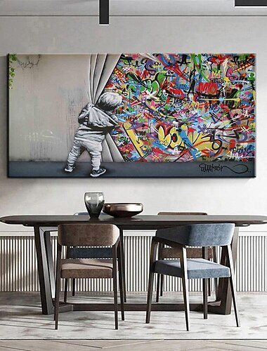  Handgefertigtes, handgemaltes Ölgemälde, Wandkunst, Banksy-Junge, Banksy-Ölgemälde, Wandkunst, gerollte Leinwand, ohne Rahmen, ungedehnt