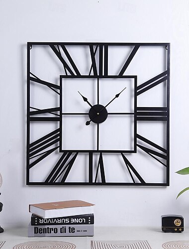  velké nástěnné hodiny římské číslice nástěnné hodiny venkovní zahradní nástěnné hodiny kovové čtvercové kostlivé hodiny do obývacího pokoje kavárna hotel kancelář domácí dekorace 58 cm