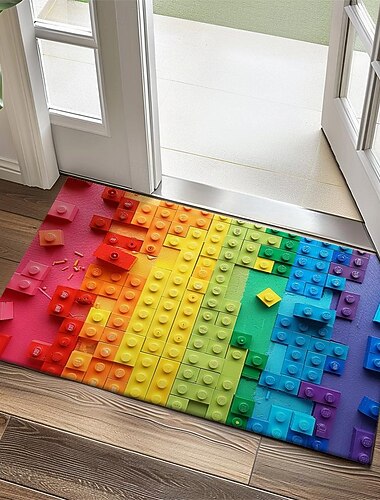  虹レンガ玄関マットフロアマット洗える敷物キッチンマット滑り止め耐油敷物屋内屋外マット寝室の装飾バスルームマット玄関敷物