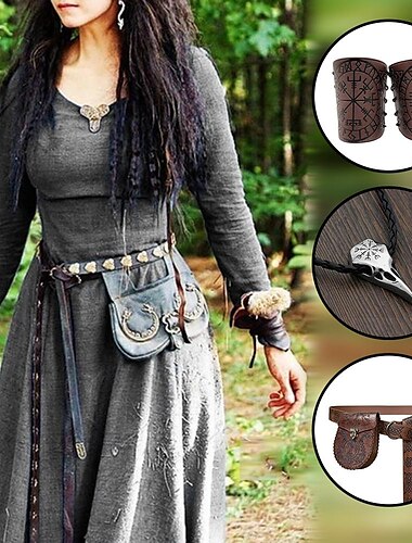  Retro Vintage Mittelalterlich Renaissance Kleid Cosplay Kostüm Halskette Ren Faire Wikinger Outlander Ranger Bogenschießen Damen Keltisch Vikinger Halloween Karneval Maskerade Halloween LARP