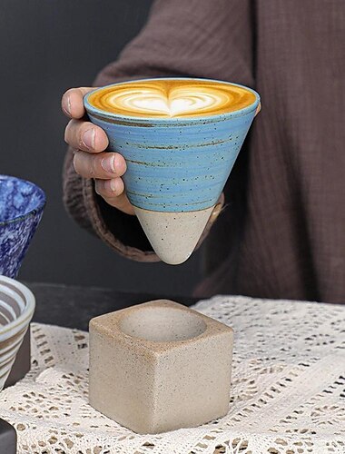  café de cerámica triangular & taza de té con base - porcelana duradera, ideal para el hogar & uso comercial