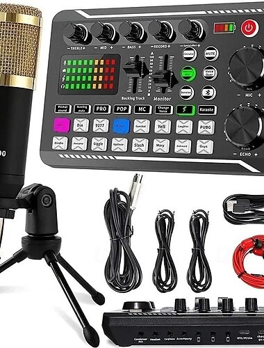  dj-utrustning mikrofon ljudkort konsol studio ljudkort kit kabel telefon mixer dator live voice mixer f998 ljudkort