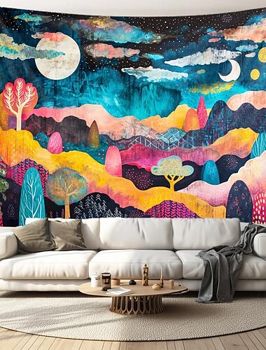  لوحة فنية جدارية معلقة على شكل جبل ملون جمالي، لوحة جدارية كبيرة لديكور الصورة، ستارة بطانية، ديكور غرفة نوم المنزل وغرفة المعيشة