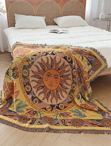 Tapiz psicodélico retro de sol y luna, tapiz colgante de pared para dormitorio, decoración de los años 80, mural hippie de sol y luna de arcoíris