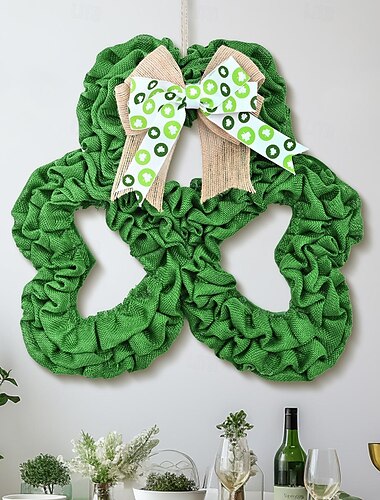  st. Kleeblattkranz zum Patrick's Day – festliche grüne Schleife und Kleeblatt, dekorative Hängedekoration für irische Feierlichkeiten, 30 cm