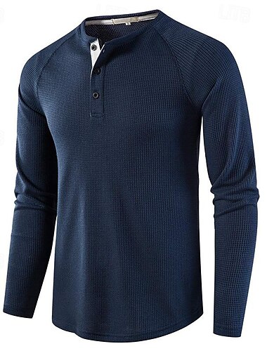  Homens Camiseta Camisa Waffle Henley Camisa Henley T-shirt Camisa de manga longa Tecido Henley Rua Férias Manga Longa Tricôt Roupa Moda Designer Básico
