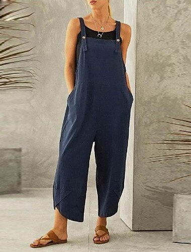  Damen Normal Latzhose Urlaub Feste Farbe Ärmellos Ärmellos Gerade Quadratischer Ausschnitt Tasche Urlaub Alltagskleidung Lockere Passform Schwarz Armeegrün Rote Frühling