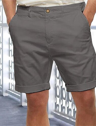  Herren Leinenshorts Kurze Hosen Sommer-Shorts Strandshorts Kurze Hosen Taste Tasche Glatt Komfort Atmungsaktiv Kurz Festtage Urlaub Strand Leinen Baumwoll Mischung Hawaiianisch Boho Schwarz Weiß