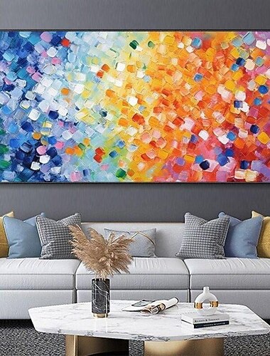  Handgefertigtes Ölgemälde auf Leinwand, Wandkunst, Dekoration, buntes abstraktes Mosaik für die Inneneinrichtung, gerolltes, rahmenloses, ungedehntes Gemälde