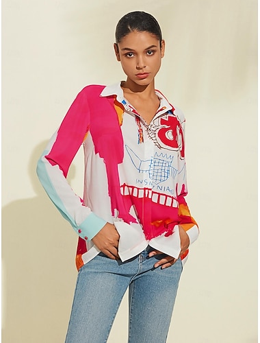  γραφική στάμπα μακρυμάνικη μπλούζα