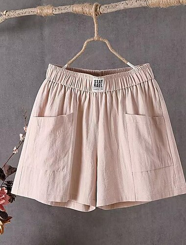  Per donna Pantaloncini in cotone e lino Shorts Casual Quotidiano Corto Semplice Tasca Traspirabilità Confortevole Inelastico Uscire Weekend Nero Bianco Rosso Verde Estate Vestibilità regolare