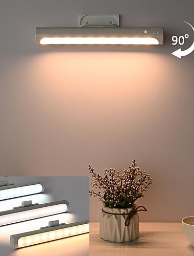  Lampe LED pour armoire, lampe de bureau, dortoir d'étudiant, lampe de lecture, étude magnétique, lumière froide, rechargeable par USB, lumière tricolore tactile, veilleuse de chevet