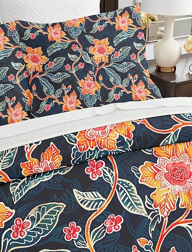  Bettbezug mit dunklem Blumenmuster, 3-teilig, 100 % Baumwolle oder Polyester, superweich, hautfreundlich und langlebig