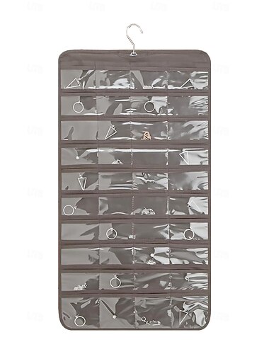  Hängende Schmuck-Organizer-Tasche mit 80 Taschen – beidseitig drehbarer Haken für Halsketten, Ohrringe, staubdichte, an der Wand befestigte Präsentationstasche für Accessoires