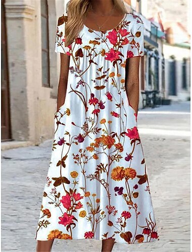  Γυναικεία Καθημερινό φόρεμα Φόρεμα σε γραμμή Α Καλοκαιρινό φόρεμα Κομψό στυλ street Γραμμή Α Διακοπές Δρόμος Αργίες Χαλαρή Εφαρμογή Κοντομάνικο Στρογγυλή Ψηλή Λαιμόκοψη Λευκό Κίτρινο Ρουμπίνι Θαλασσί