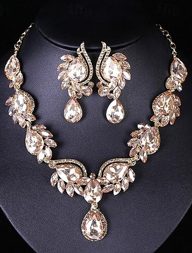  مجموعة مجوهرات 3 قطع زجاج سبيكة 1 قلادة أقراط نسائي أنيق موضة ترف هندسي هندسي مجموعة مجوهرات من أجل زفاف مناسب للحفلات ضيف حفل زفاف