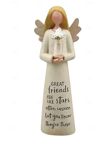  Engelenbeeldje, ideaal als cadeau voor je beste vriendin, met de inscriptie "Goede vrienden zijn als sterren". Handbeschilderde harsengel met bloemen, een leuk cadeau voor een verjaardag, kerst of als decoratie voor in huis.