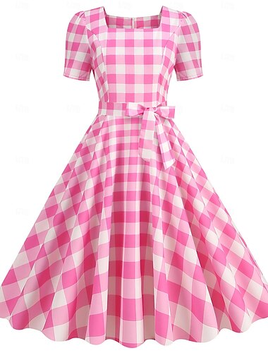  Retro 50. léta Rockabilly Šaty Houpací šaty Kostkovaný Vzor gingham Dámské Karneval Plesová maškaráda Na den loučení se svobodou nevěsty Dospělí Šaty Šaty pro návrat domů