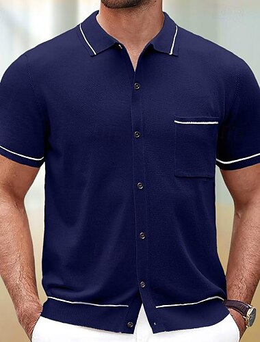  Herren Polo Business-Polo Geschäft Casual Kargen Kurzarm Modern Büro Solide / einfarbig Knopf vorne Sommer Kastanienbraun Dunkelmarine Aprikose Polo