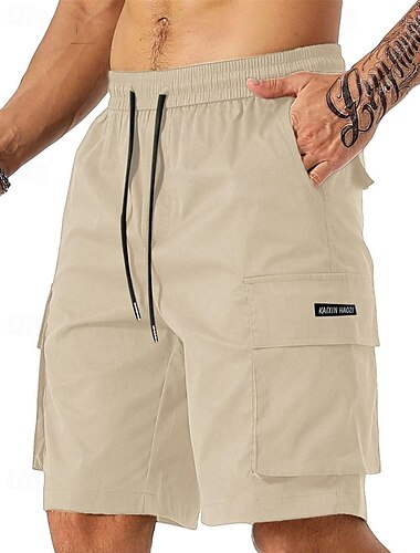  Herren Cargo Shorts Kurze Hosen Shorts Kurze Hosen Kordelzug Elastische Taille Multi Pocket Glatt tragbar Kurz Outdoor Täglich Ausgehen Modisch Klassisch Schwarz Armeegrün