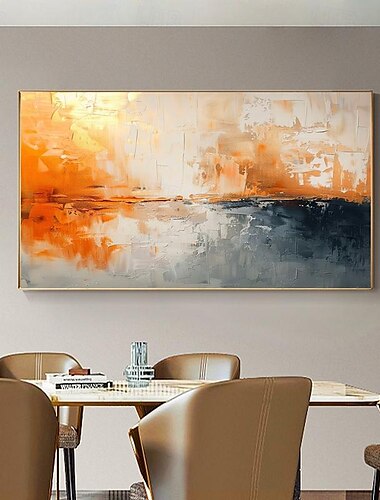  Handbemaltes abstraktes orangefarbenes minimalistisches Ölgemälde auf Leinwand, original moderne strukturierte Wandkunst, individuelles, prägnantes Gemälde, großes Wohnzimmer, Heimdekoration, ohne