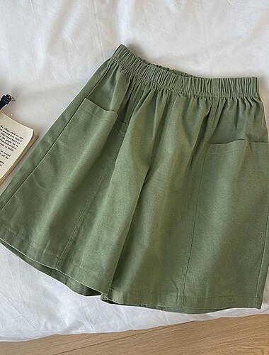 Per donna Pantaloncini in cotone e lino Pantaloni in cotone e lino Shorts Casual Quotidiano Corto Semplice Tasca Traspirabilità Confortevole Inelastico Uscire Weekend Nero Rosso Verde Cachi Estate