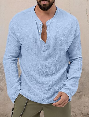  Voor heren Overhemd Chinees kraag overhemd Mandarijn kraag overhemd Popover-shirt Zomer overhemd Strand hemd Zwart Wit Bruin Donkergrijs Abrikoos Lange mouw Effen Kraag Vakantie Hawaii Kleding