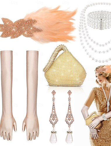  Retro Vintage Goldene Zwanziger 1920er Outfits Flapper-Stirnband Opernhandschuhe Der große Gatsby Flapper-Mädchen Hochzeitsgast Damen Halloween Karneval Maskerade Party / Abend Hochzeitsempfang