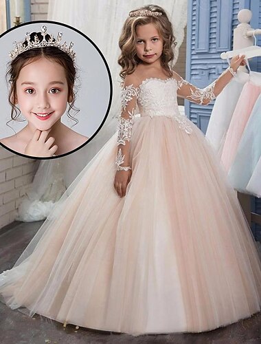  Partykleid für Kinder, Mädchen, einfarbig, langärmelig, Performance-Mesh-Prinzessin, süßes Mesh-Etuikleid in der Mitte der Wade, Tüllkleid, Sommer, Frühling, Herbst, 2–12 Jahre, weiß, elfenbeinrot,