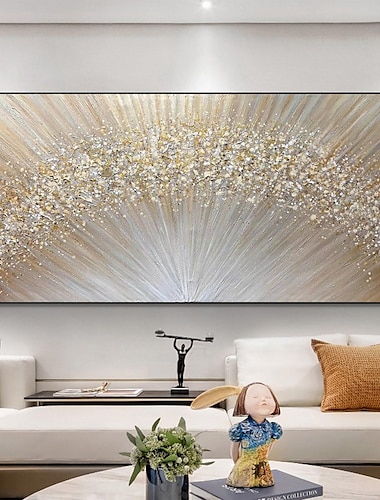  Großes handgemaltes abstraktes Ölgemälde mit goldener Textur auf Leinwand, handgemaltes minimalistisches gelbes Wellen-Acrylgemälde, modernes Kunstwerk, Gemälde für Wohnzimmer-Wandkunst-Dekor