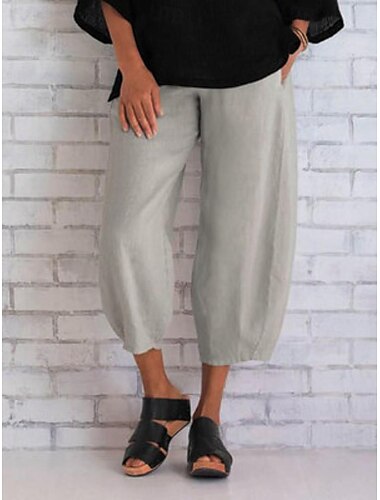  Mujer Pantalones cortos de lino y algodón pantalones cortos capri Casual / Diario Hasta el Tobillo Plano Bolsillos laterales Transpirabilidad Cómodo Rígido Fin de semana Negro Azul Marino Caqui Gris