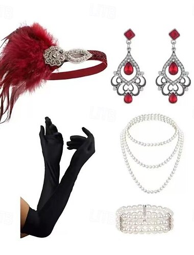  Kopfbedeckung Halskette Ohrring Armband Flapper Stirnband Kopfbedeckung Retro Vintage Brüllen 20s 1920s Aleación Für Der große Gatsby Flapper-Mädchen Cosplay Halloween Karneval Damen Modeschmuck