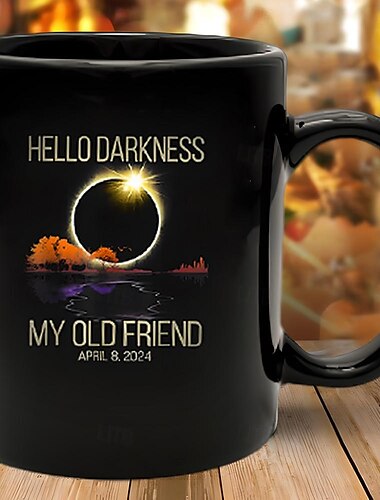  witaj ciemność, mój stary przyjacielu, całkowite zaćmienie słońca 8 kwietnia 2024 r. Vintage styl uliczny śmieszne kubki do kawy