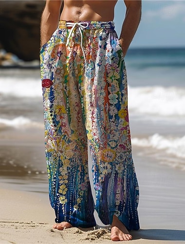  Per uomo Hawaiano Floreale Pantaloni Stampa 3D Pantaloni a gamba dritta Vita normale Vita elastica con coulisse Esterno Strada Per eventi Estate Primavera Autunno Comodo Media elasticità