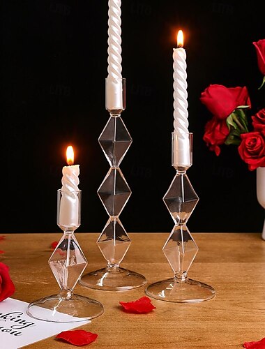  Transparenter rautenförmiger Retro-Kerzenhalter aus Glas: romantische Abendessen bei Kerzenschein, Requisiten für die Hochzeitsfotografie, Heimdekoration für Wohnzimmertische, Premium-Dekor für ein