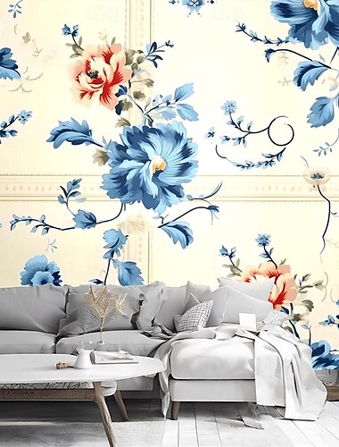  Coole Tapeten, gelbe Vintage-Blumen, Tapete, Wandbild, Rollenaufkleber, abziehen und aufkleben, entfernbares PVC/Vinyl-Material, selbstklebend/Kleber erforderlich, Wanddekoration für Wohnzimmer,