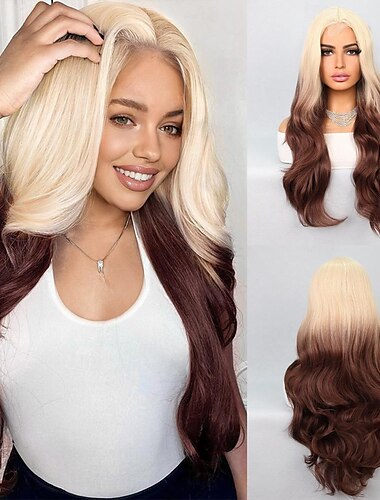  Synthetic Lace Wig Natural Wave Style 26 inch Multi-color Middle Part U Part Wig Women Wig Brown / White